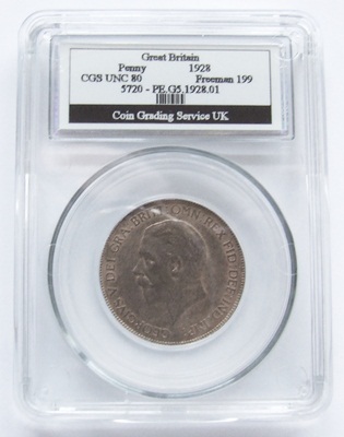 1928 George V PENNY - CGS Unc 80 - Click Image to Close